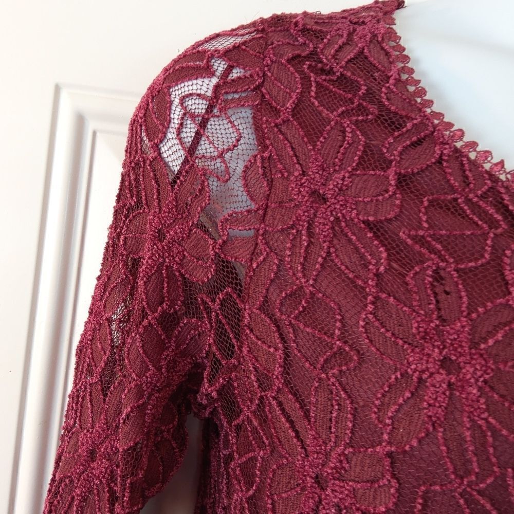 Blooming Rose maroon fully lined lace Bell sleeve dress - Picture 6 of 12